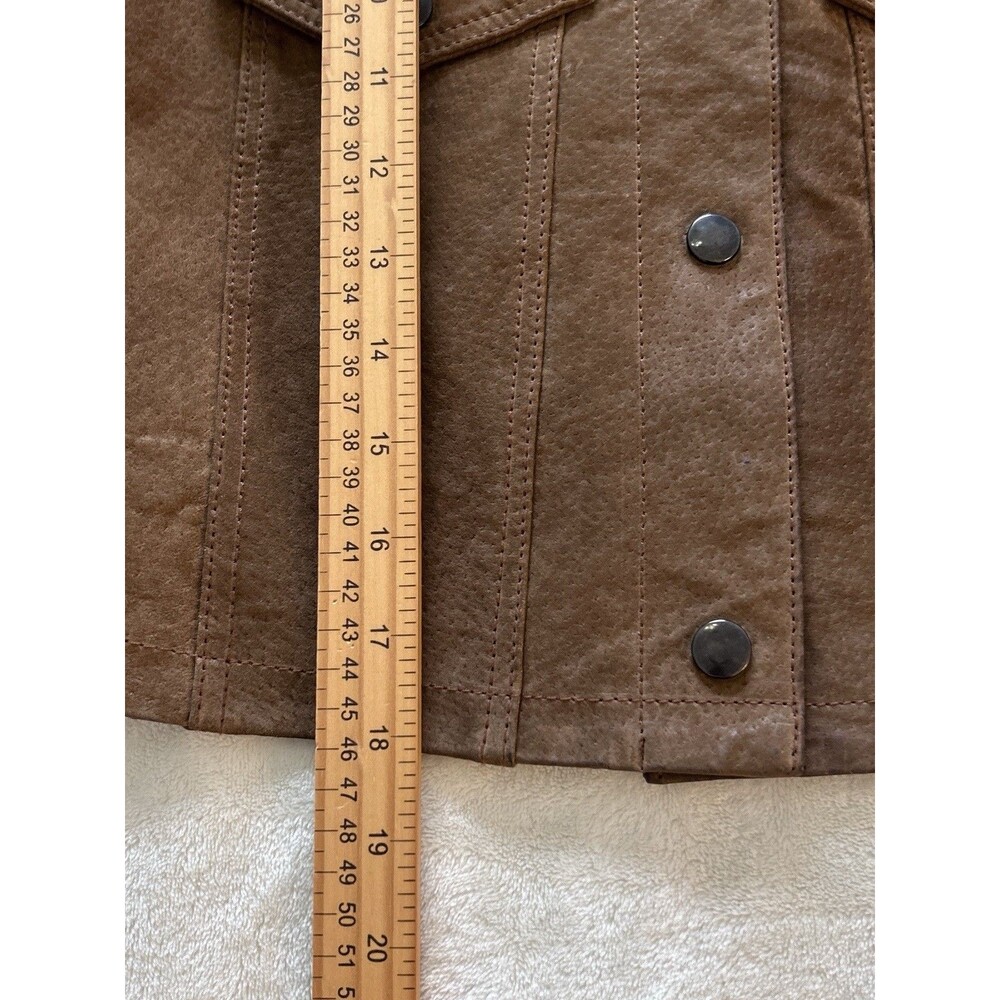 Vintage Brown Leather Vest Women Small Cropped Western Snap Button Moto Biker - Picture 7 of 12